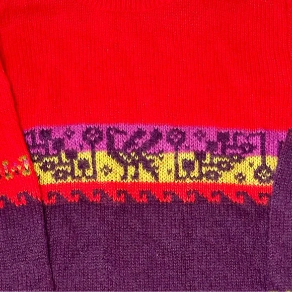 United Colors Of Benetton Red and Purple Turtleneck Sweater Cabincore 90s Vibes - Picture 6 of 9